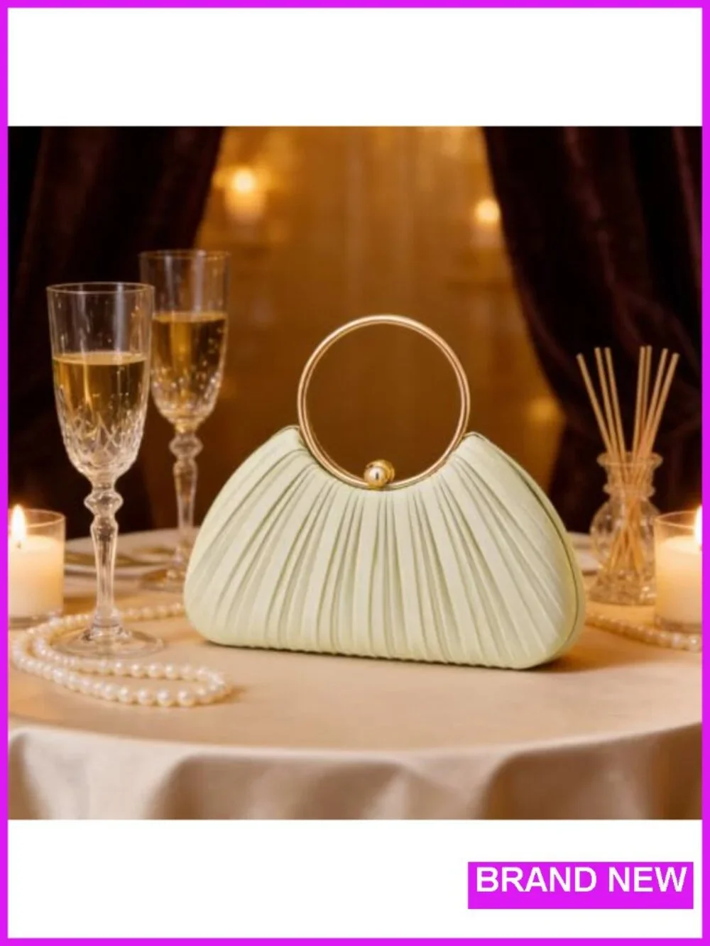 Elegant Women's Evening Clutch Purse with Removable Chain - Silk-Like Pleated